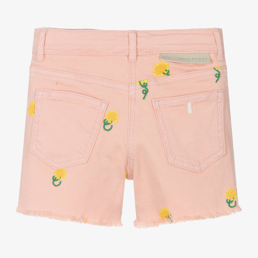 Stella McCartney Kids-Girls Pink Embroidered Denim Shorts | Childrensalon Outlet