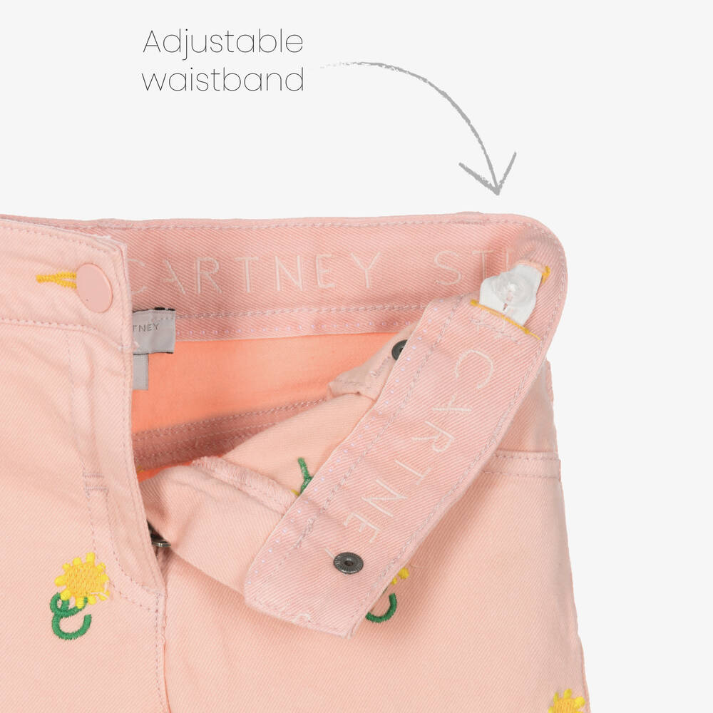 Stella McCartney Kids-Girls Pink Embroidered Denim Shorts | Childrensalon Outlet