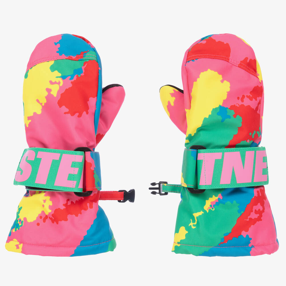 Stella McCartney Kids - Girls Pink & Green Ski Gloves  | Childrensalon