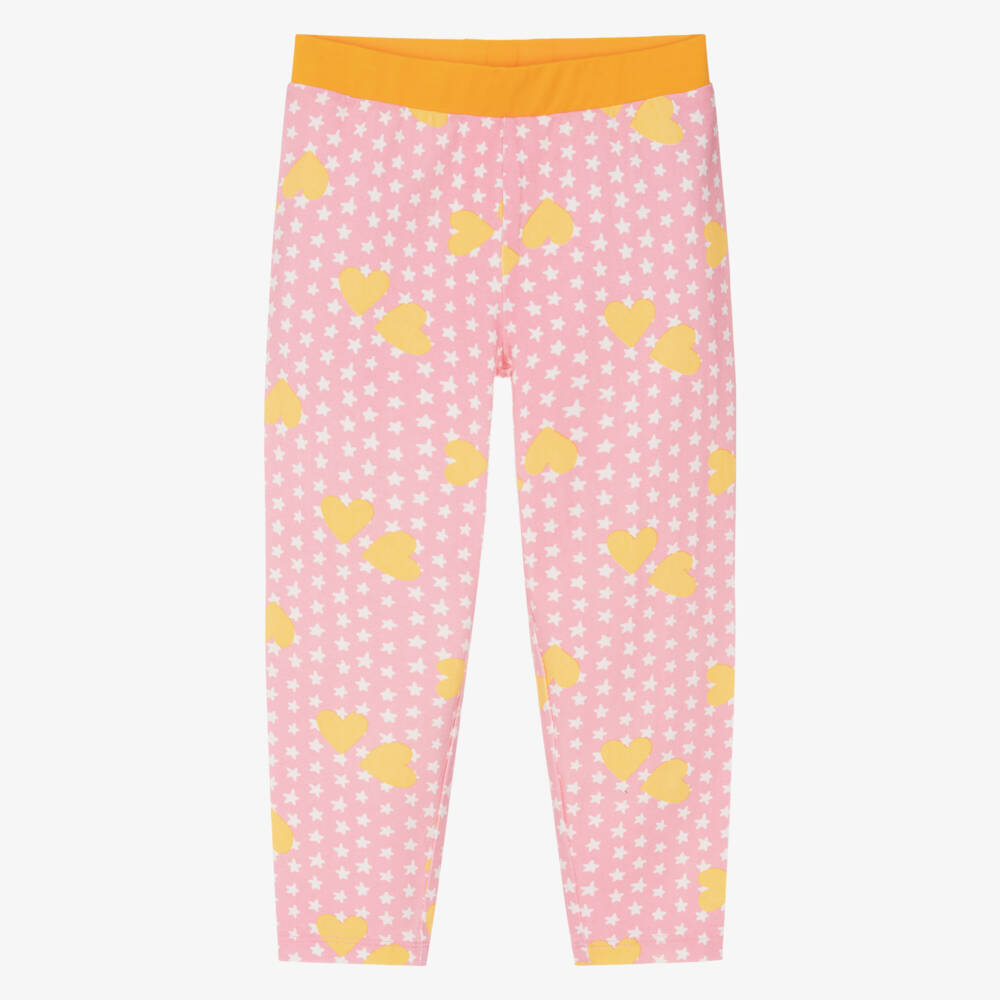Stella McCartney Kids-Girls Pink Hearts & Stars Cotton Leggings | Childrensalon Outlet