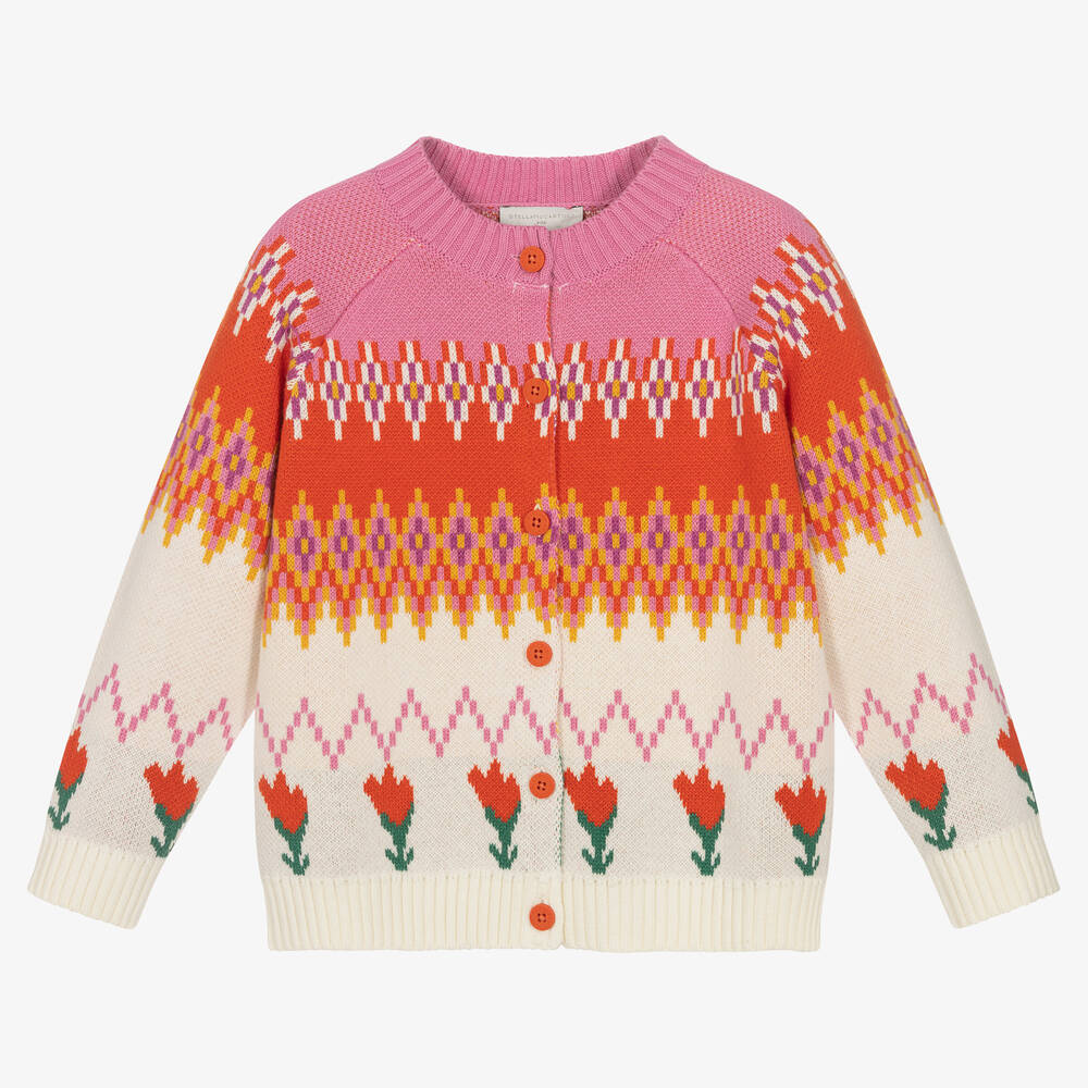 Stella McCartney Kids-كارديغان بطبعة توليب قطن لون عاجي وزهري للبنات | Childrensalon Outlet