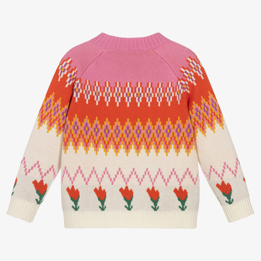 Stella McCartney Kids-Girls Pink & Ivory Cotton Tulip Cardigan | Childrensalon Outlet