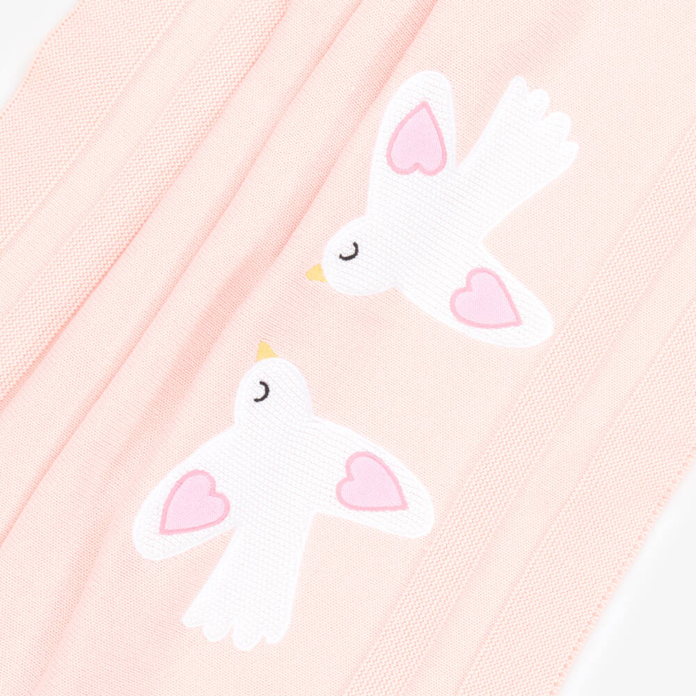Stella McCartney Kids-Girls Pink Knitted Cotton Blanket with White Birds (78cm) | Childrensalon Outlet