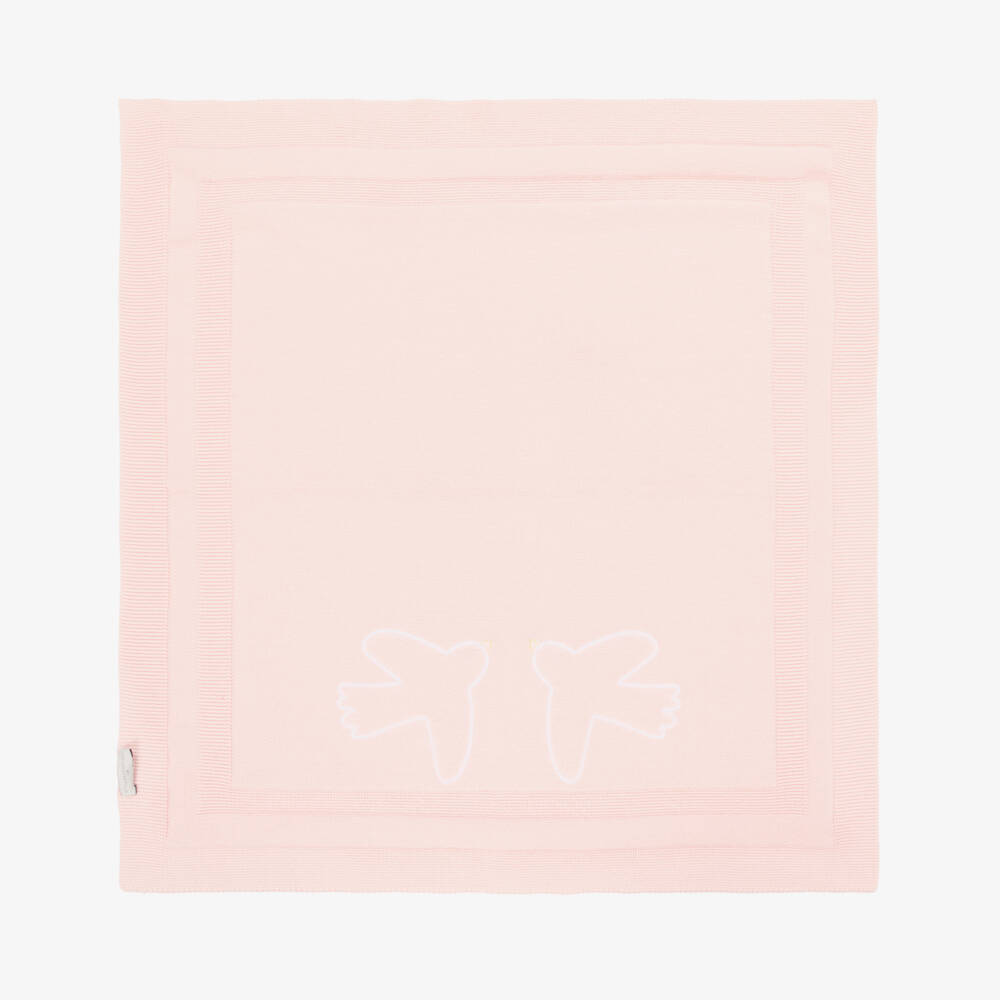 Stella McCartney Kids-Girls Pink Knitted Cotton Blanket with White Birds (78cm) | Childrensalon Outlet