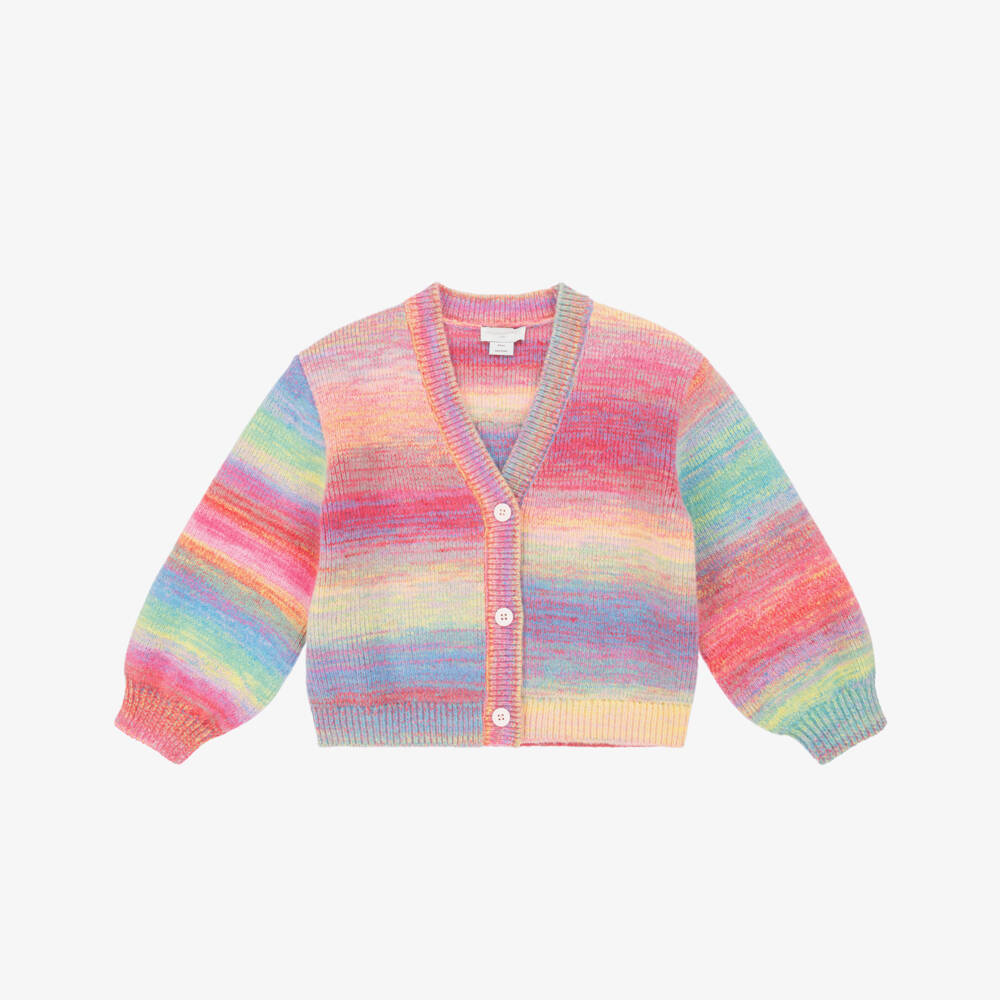Stella McCartney Kids-كارديغان وردي محبوك بألوان قوس قزح للبنات | Childrensalon Outlet