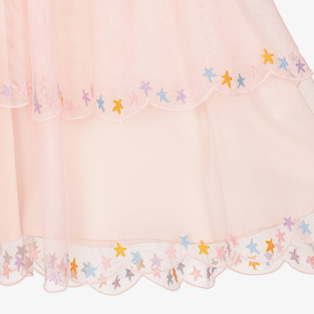 Stella McCartney Kids-Girls Pink Layered Tulle Dress with Star Embroidery | Childrensalon Outlet