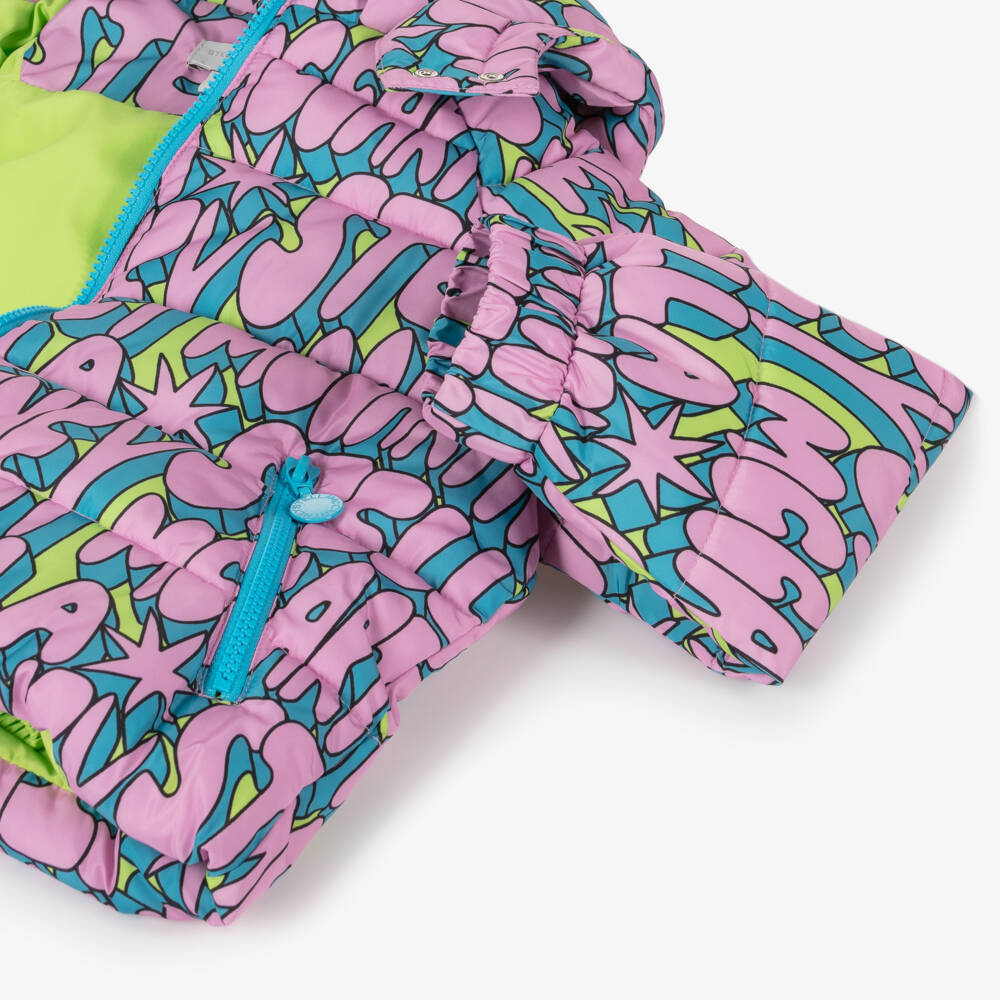 Stella McCartney Kids-Girls Pink Logo Hooded Puffer | Childrensalon Outlet