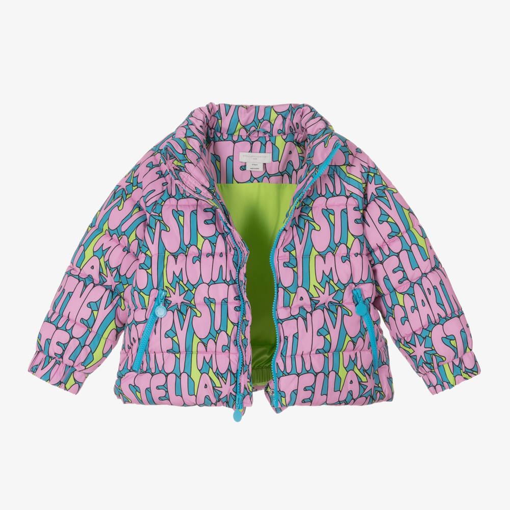 Stella McCartney Kids-Girls Pink Logo Hooded Puffer | Childrensalon Outlet