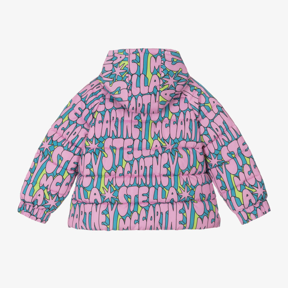 Stella McCartney Kids-Girls Pink Logo Hooded Puffer | Childrensalon Outlet