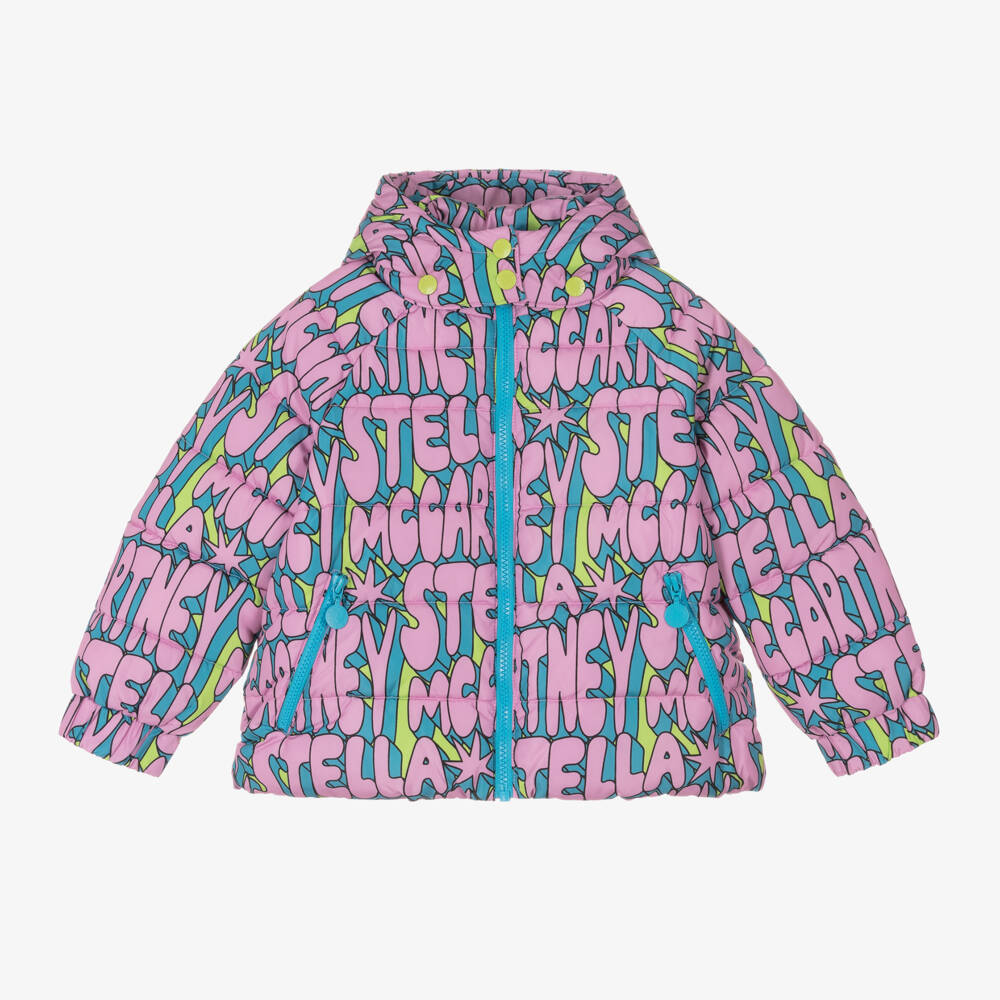 Stella McCartney Kids-Girls Pink Logo Hooded Puffer | Childrensalon Outlet