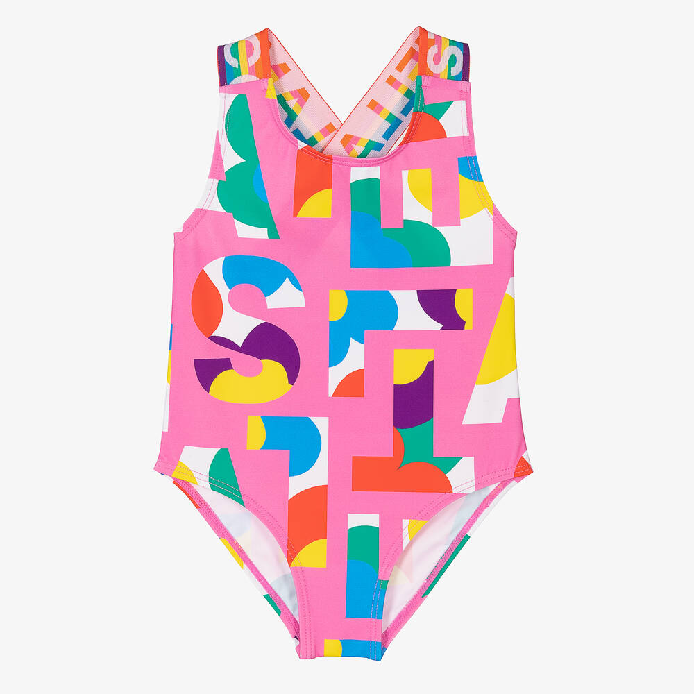 Stella McCartney Kids - Girls Pink Logo Letter Swimsuit | Childrensalon