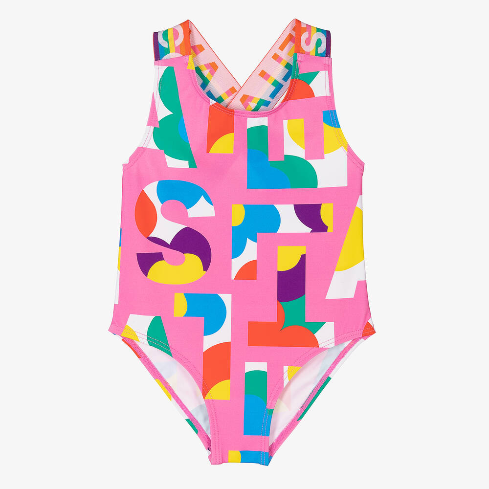 Stella McCartney Kids-Girls Pink Logo Letter Swimsuit | Childrensalon Outlet