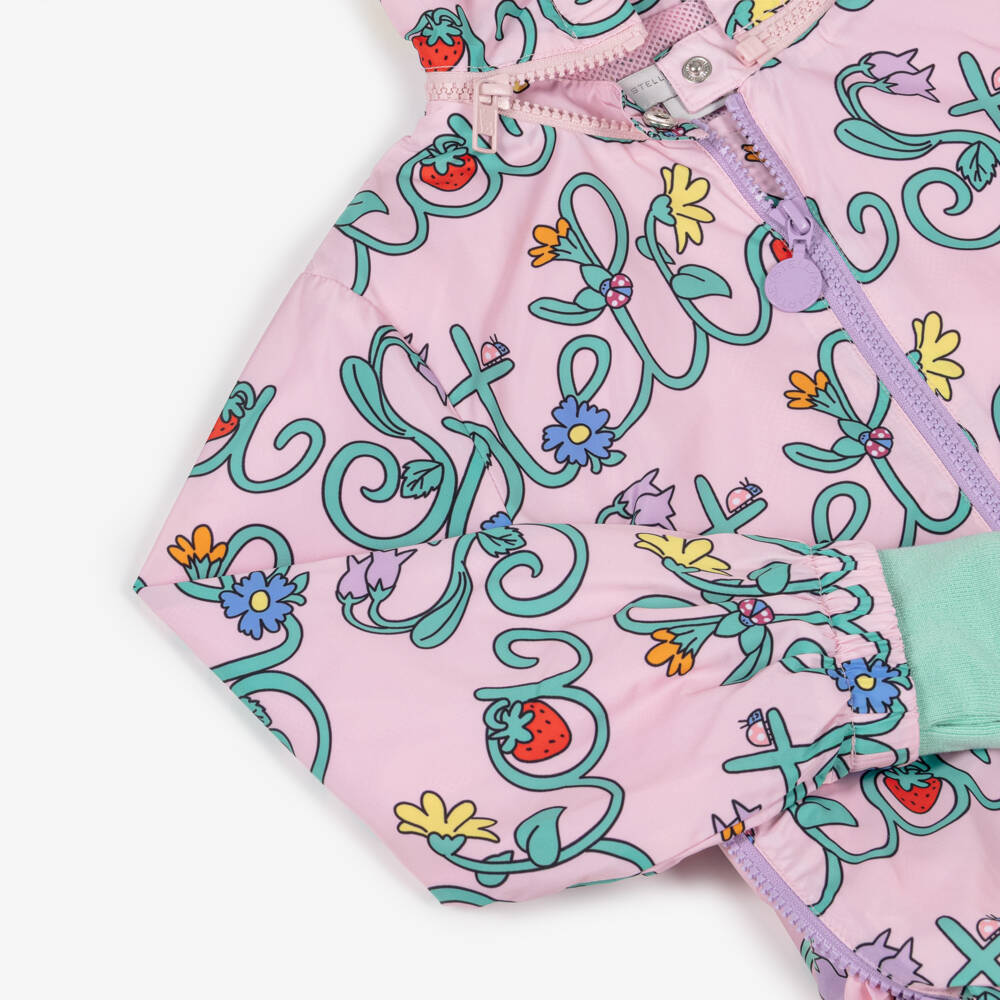 Stella McCartney Kids-Girls Pink Logo Pattern Jacket with Detachable Hood | Childrensalon Outlet