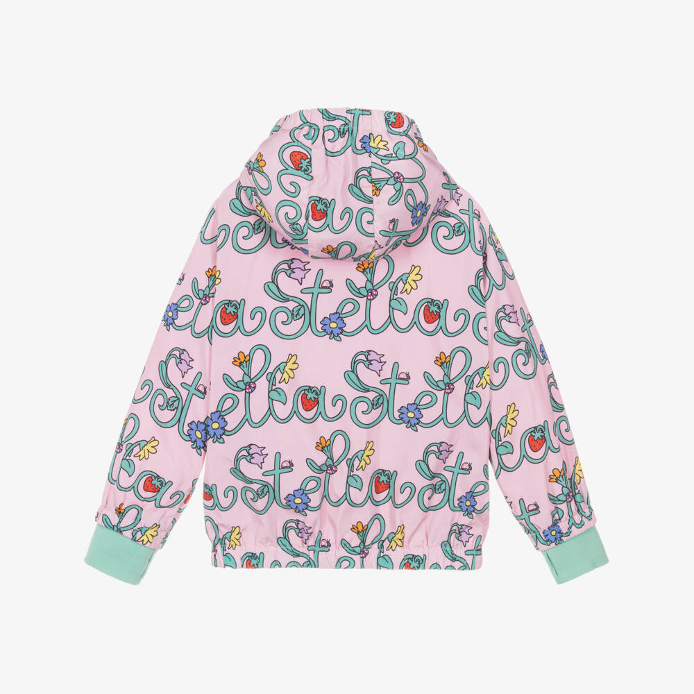 Stella McCartney Kids-Girls Pink Logo Pattern Jacket with Detachable Hood | Childrensalon Outlet
