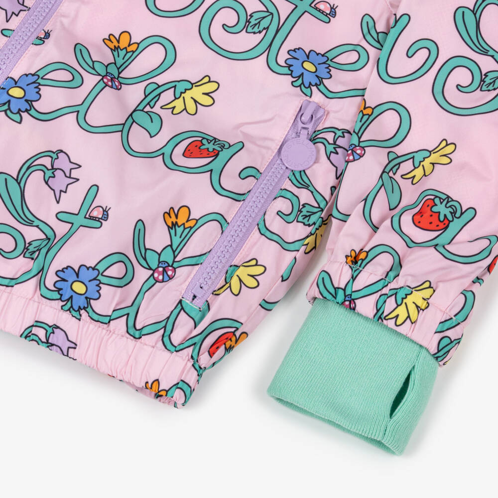 Stella McCartney Kids-Girls Pink Logo Pattern Jacket with Detachable Hood | Childrensalon Outlet