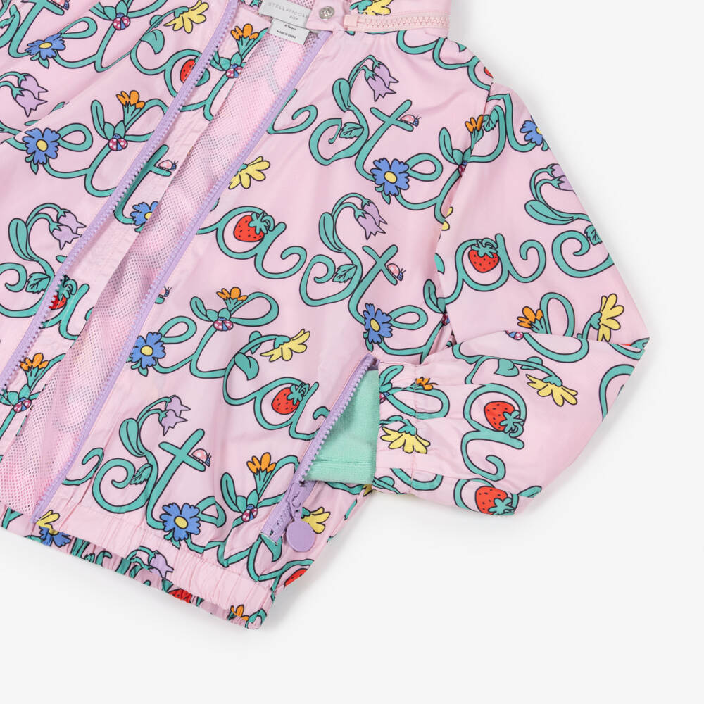 Stella McCartney Kids-Girls Pink Logo Pattern Jacket with Detachable Hood | Childrensalon Outlet