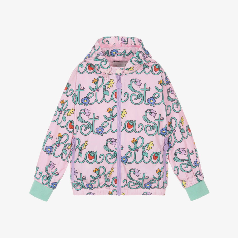 Stella McCartney Kids-Girls Pink Logo Pattern Jacket with Detachable Hood | Childrensalon Outlet
