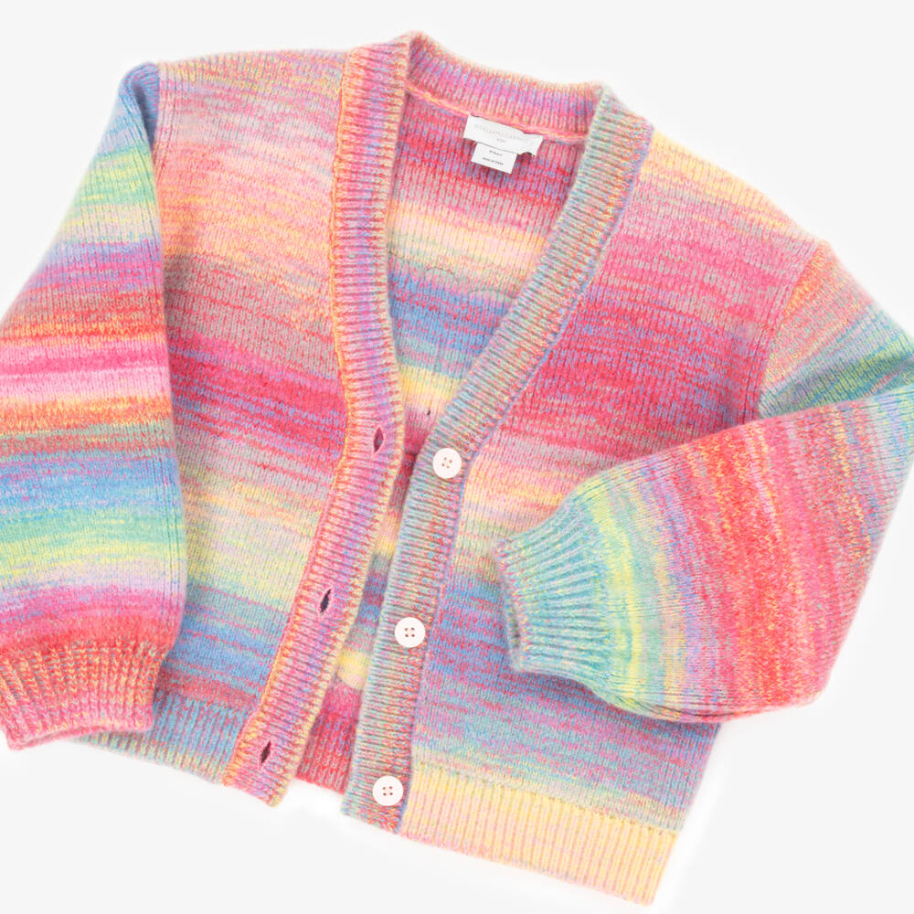 Stella McCartney Kids-Girls Pink Rainbow Cardigan with Love Embroidery | Childrensalon Outlet