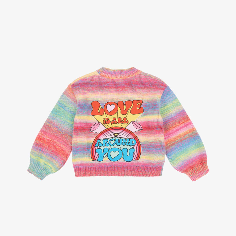 Stella McCartney Kids-Girls Pink Rainbow Cardigan with Love Embroidery | Childrensalon Outlet
