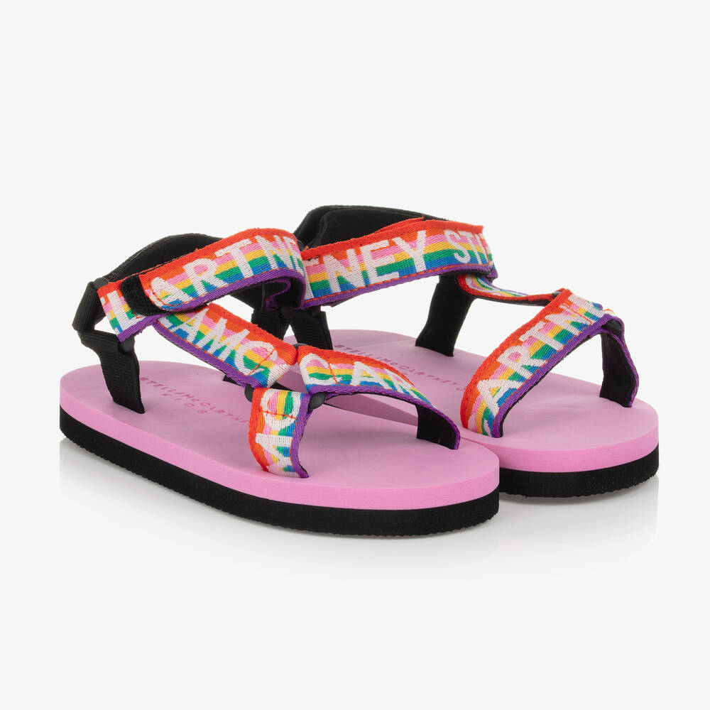 Stella McCartney Kids - Girls Pink Rainbow Logo Sandals | Childrensalon