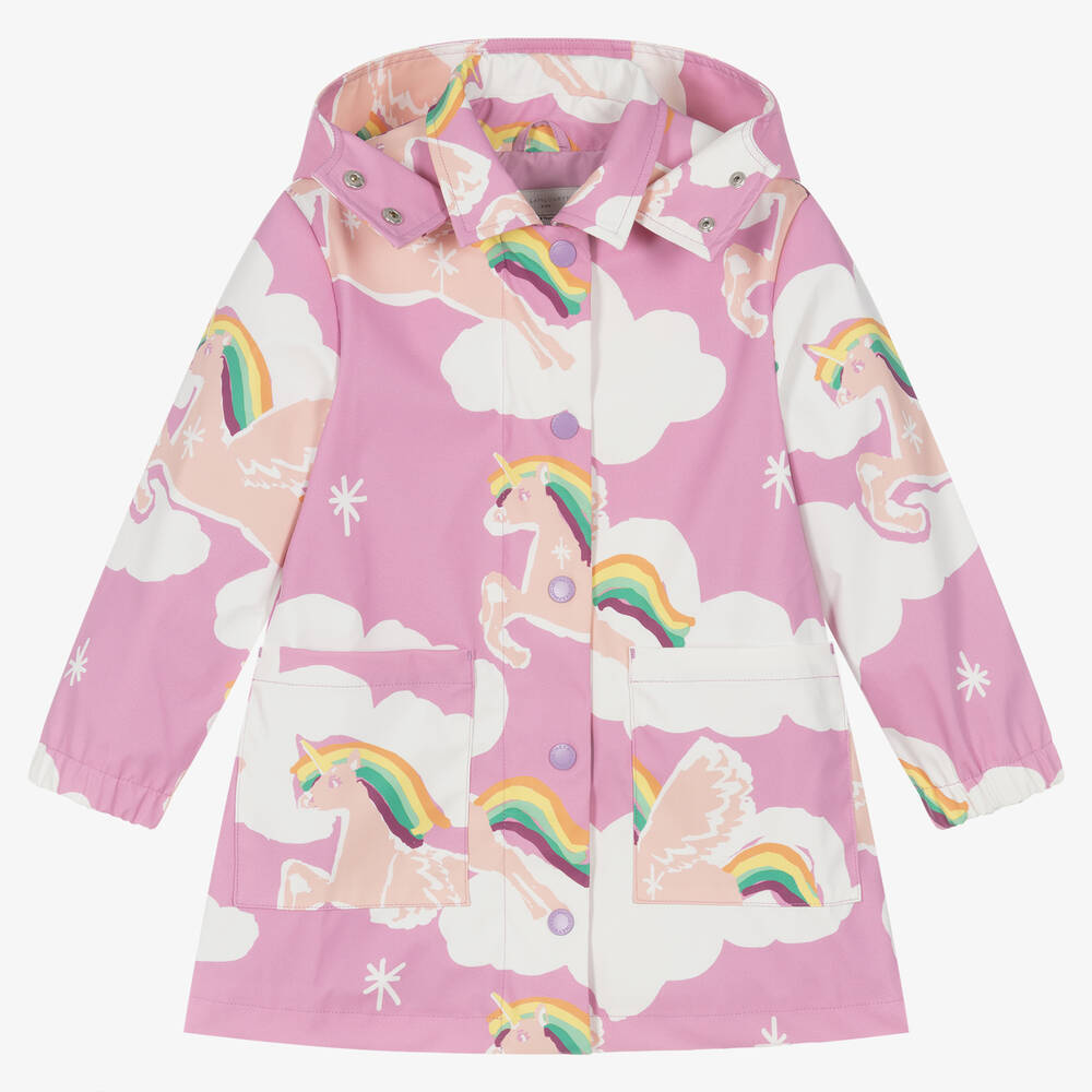 Stella McCartney Kids - Girls Pink Rainbow & Unicorn Raincoat | Childrensalon