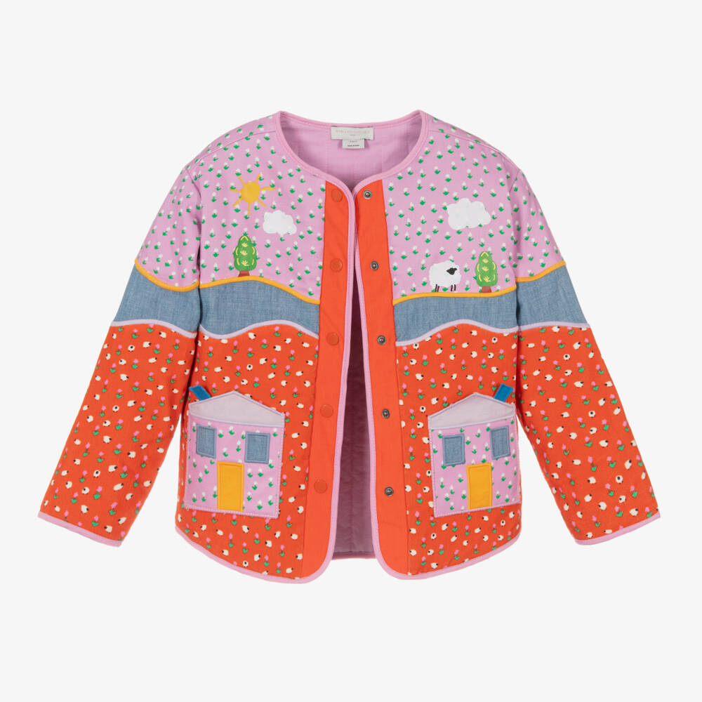 Stella McCartney Kids-جاكيت قطن لون أحمر وزهري للبنات | Childrensalon Outlet