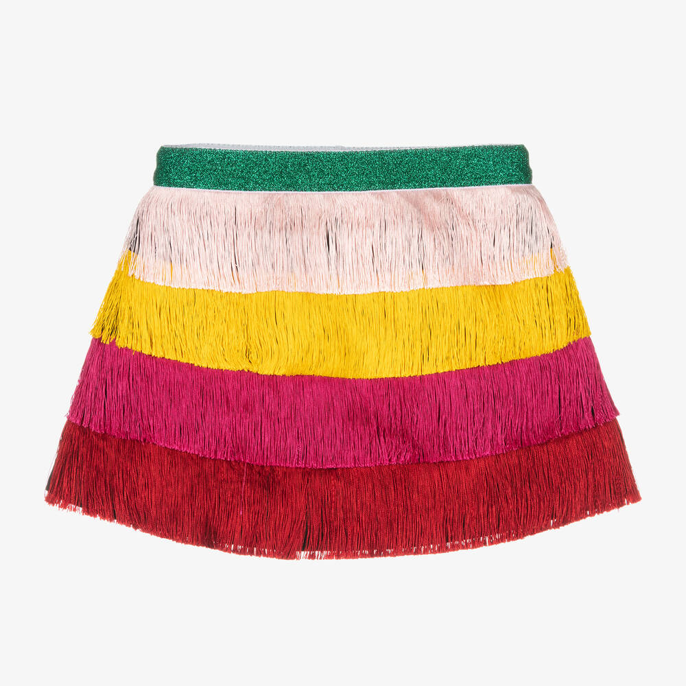 Stella McCartney Kids - Girls Pink & Red Fringed Skirt | Childrensalon