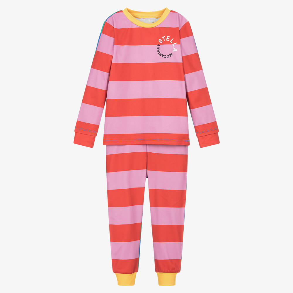 Stella McCartney Kids - Girls Pink & Red Stripe Thermal Trouser Set | Childrensalon