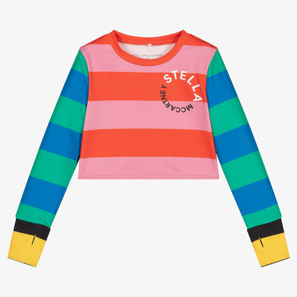 Stella McCartney Kids - Girls Pink & Red Striped Sports Top | Childrensalon