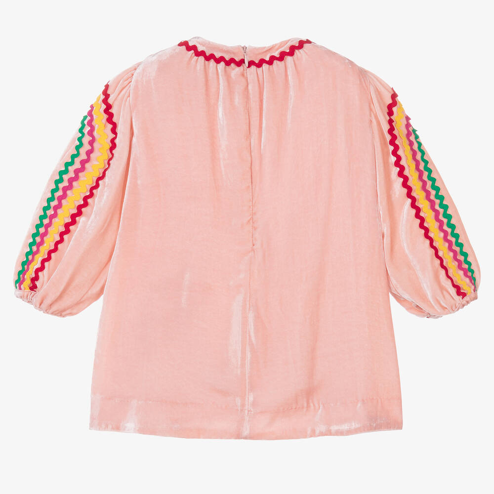 Stella McCartney Kids-Розовое бархатное платье с тесьмой-зигзагом | Childrensalon Outlet