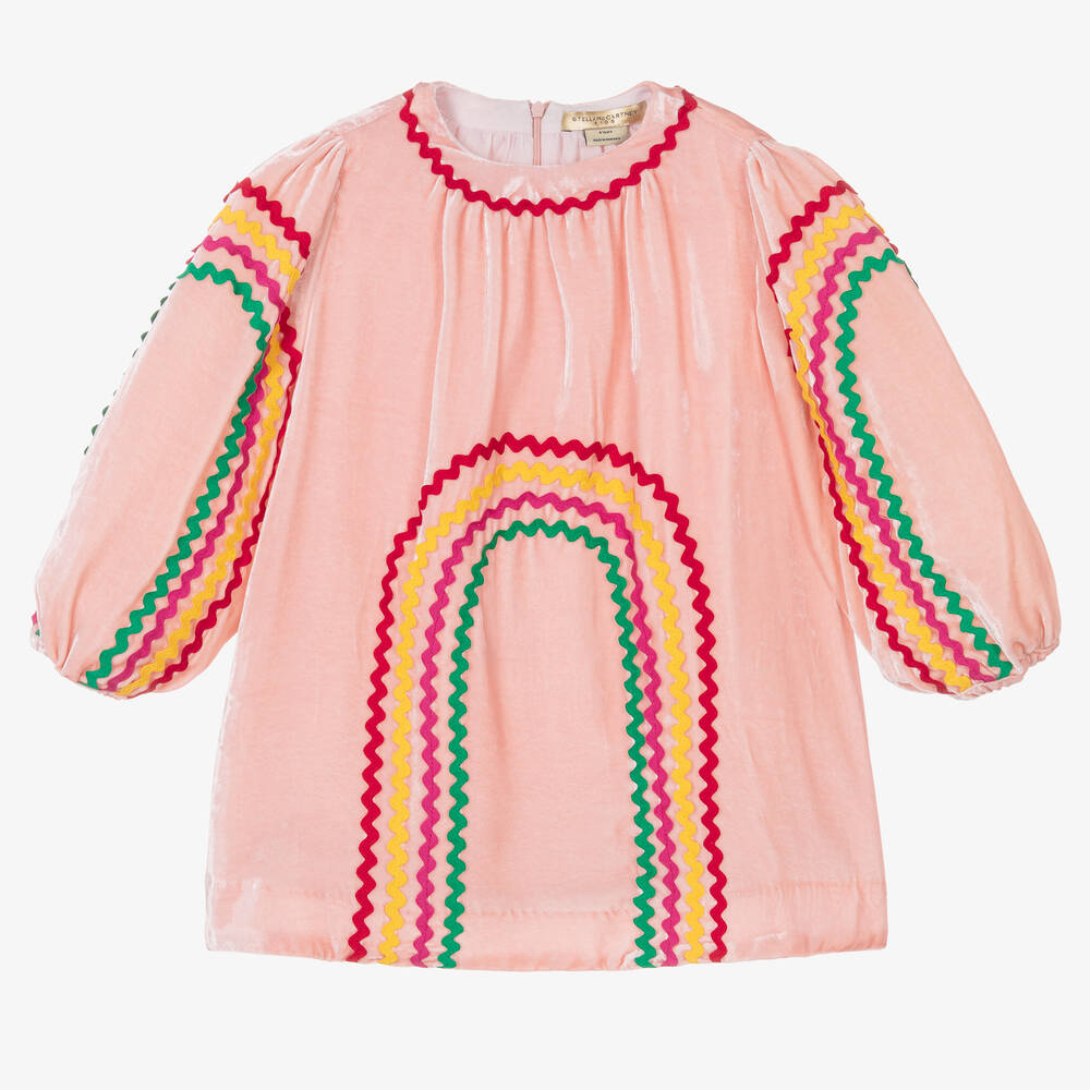 Stella McCartney Kids - Розовое бархатное платье с тесьмой-зигзагом | Childrensalon