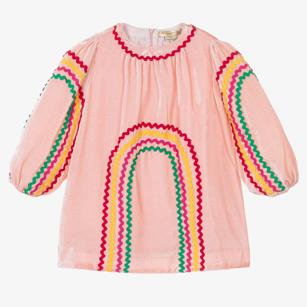 Stella McCartney Kids - Rosa Samtkleid mit Zackenlitze | Childrensalon