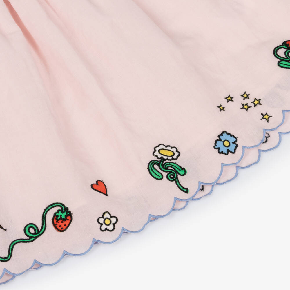 Stella McCartney Kids-Girls Pink Ruched Dress with Floral Hem | Childrensalon Outlet