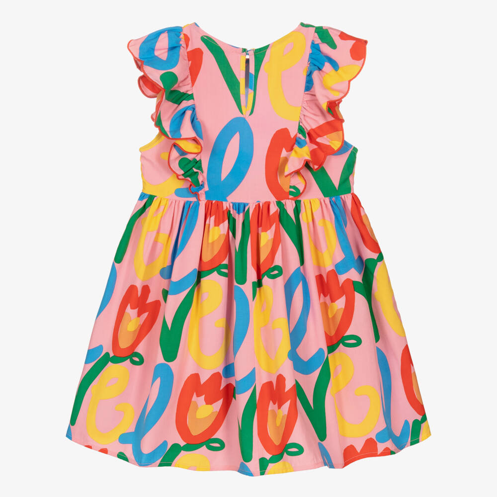 Stella McCartney Kids-Girls Pink Ruffle Dress with Tulip Love Print | Childrensalon Outlet
