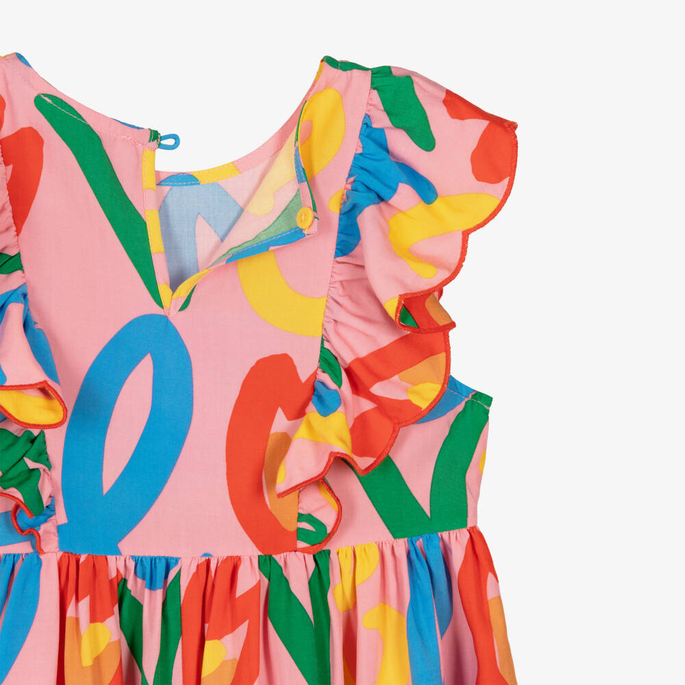 Stella McCartney Kids-Girls Pink Ruffle Dress with Tulip Love Print | Childrensalon Outlet