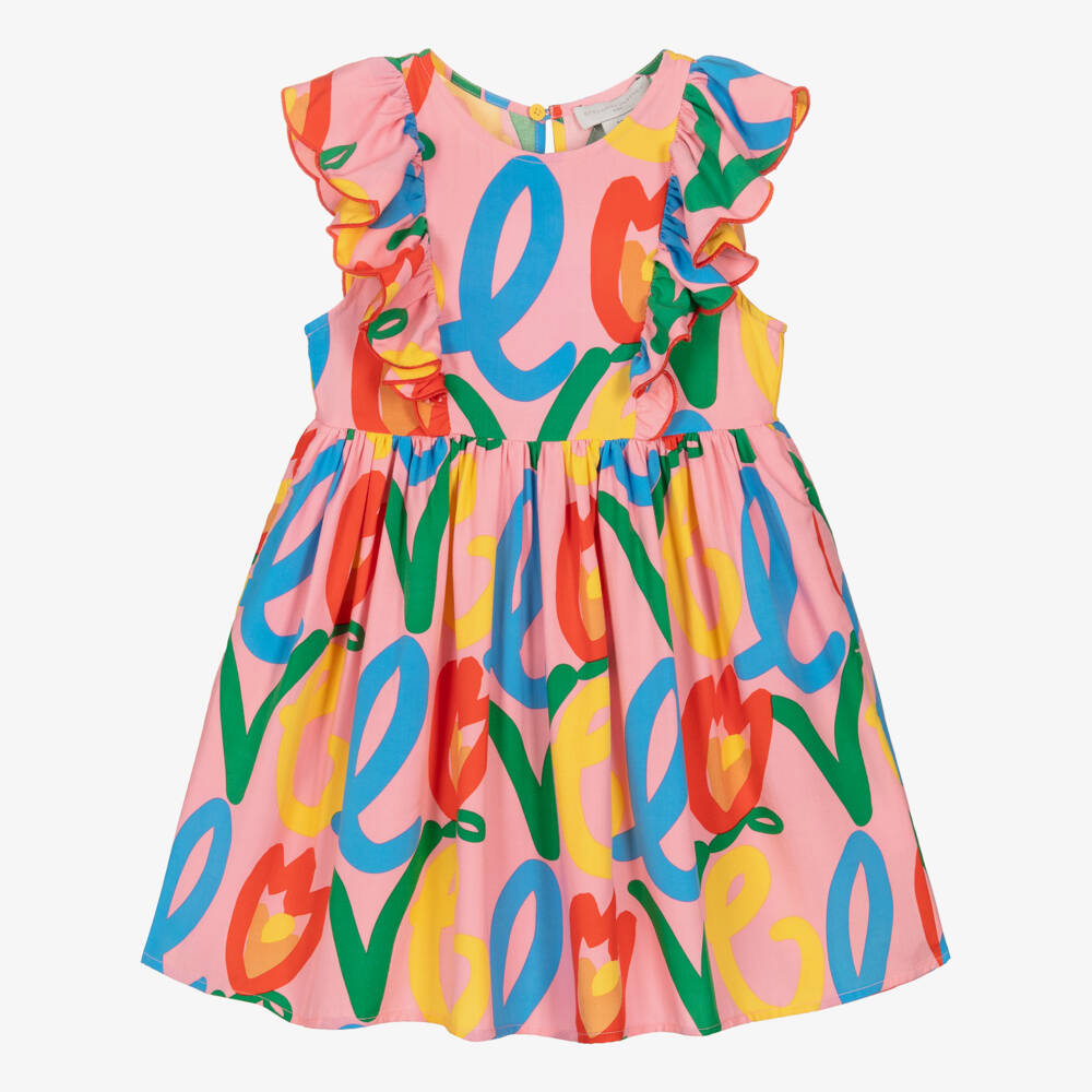 Stella McCartney Kids-Girls Pink Ruffle Dress with Tulip Love Print | Childrensalon Outlet