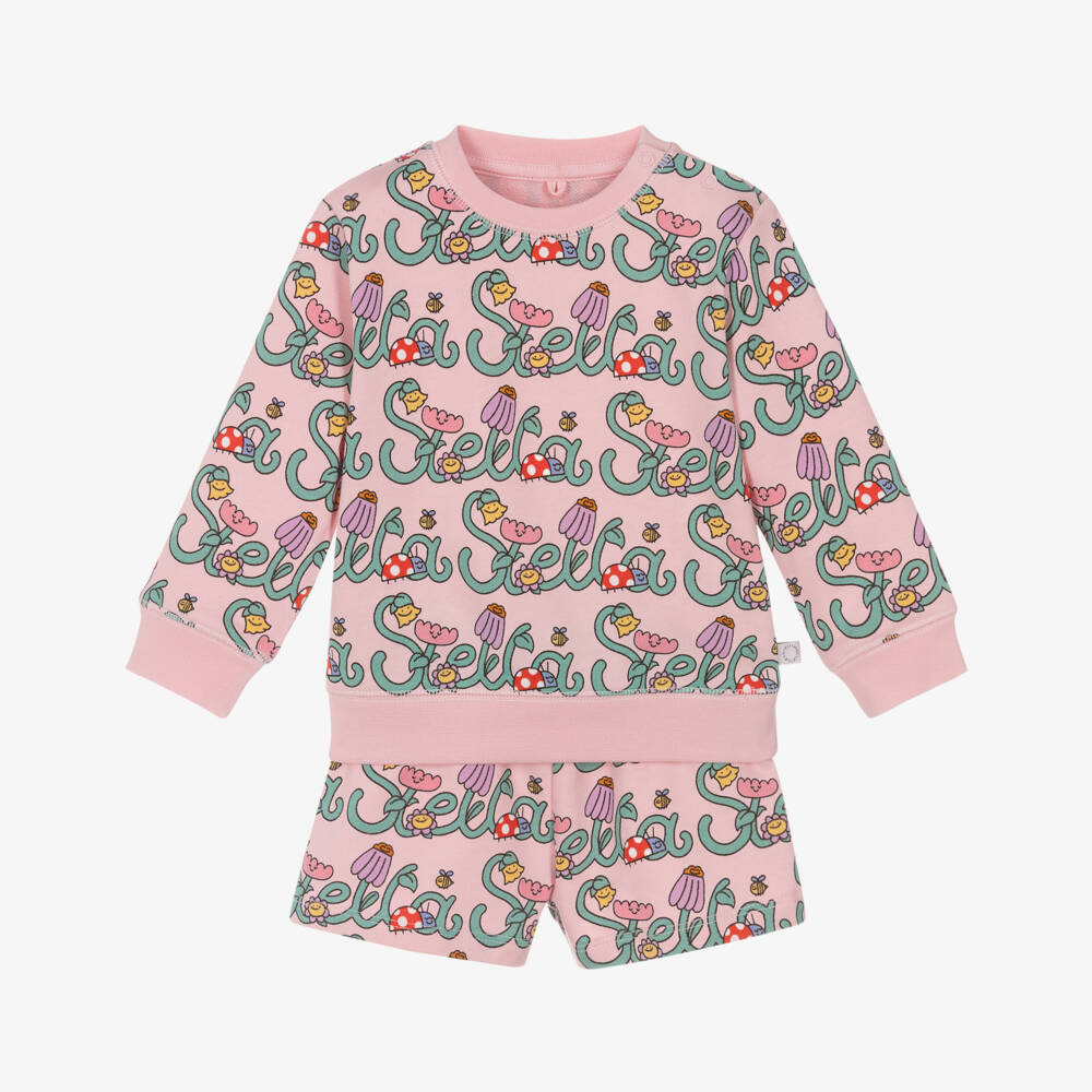 Stella McCartney Kids-Girls Pink Stella Vine Print Shorts Set | Childrensalon Outlet