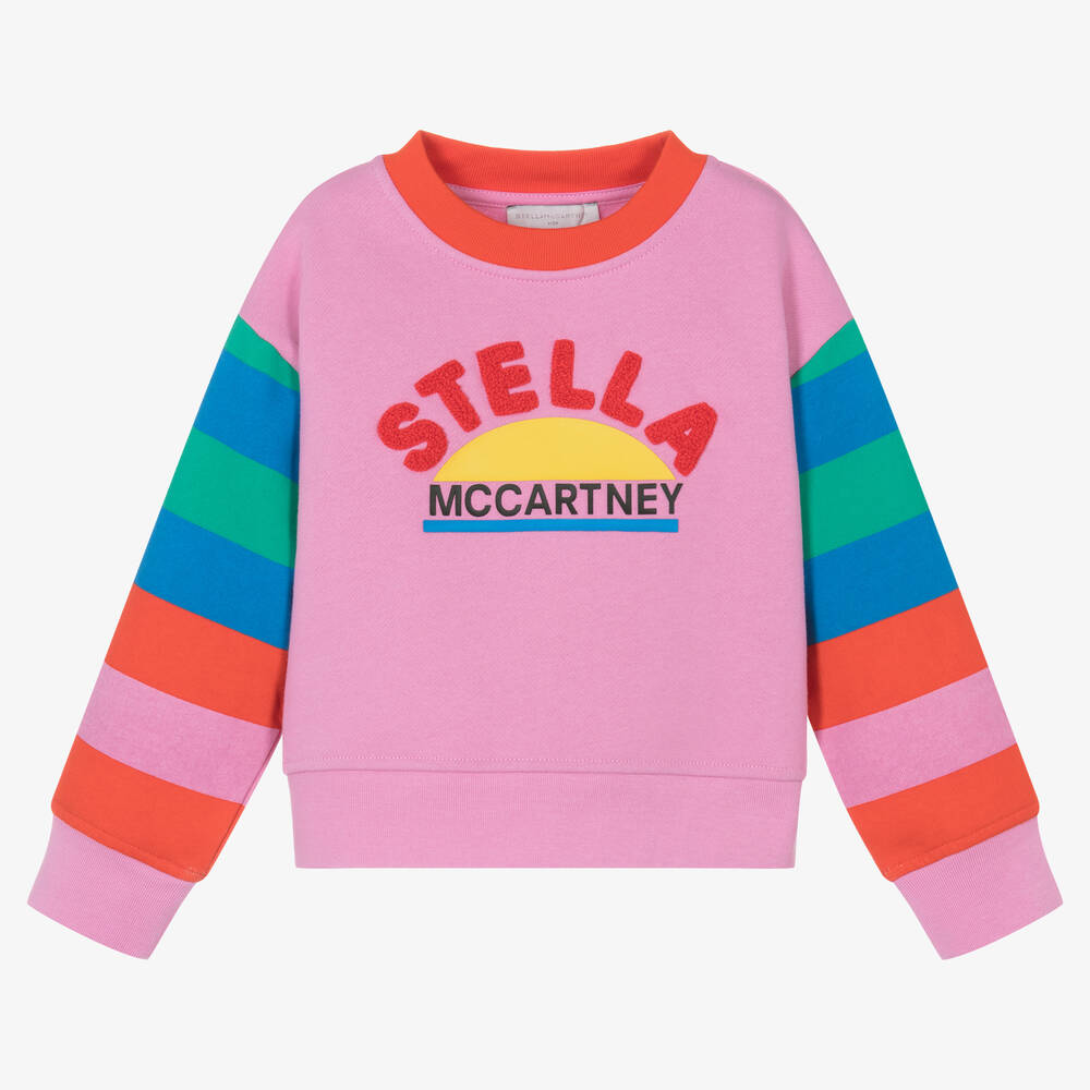Stella McCartney Kids - Girls Pink Stripe Cotton Sweatshirt | Childrensalon