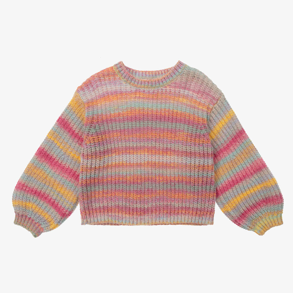 Stella McCartney Kids - Girls Pink Striped Knitted Sweater | Childrensalon