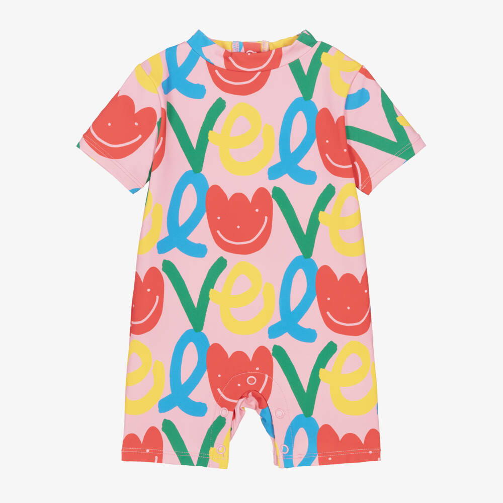 Stella McCartney Kids-Girls Pink Sun Suit with Tulip Love Print (UPF50+) | Childrensalon Outlet