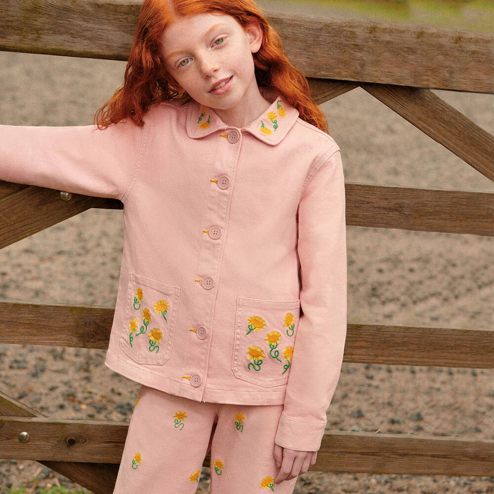 Stella McCartney Kids-Girls Pink Sunflowers Wide Leg Jeans | Childrensalon Outlet