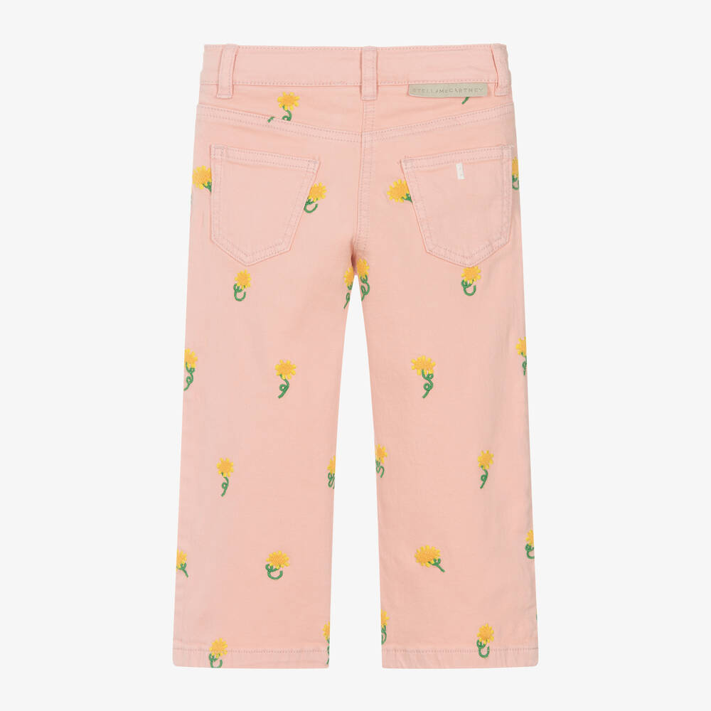 Stella McCartney Kids-Girls Pink Sunflowers Wide Leg Jeans | Childrensalon Outlet