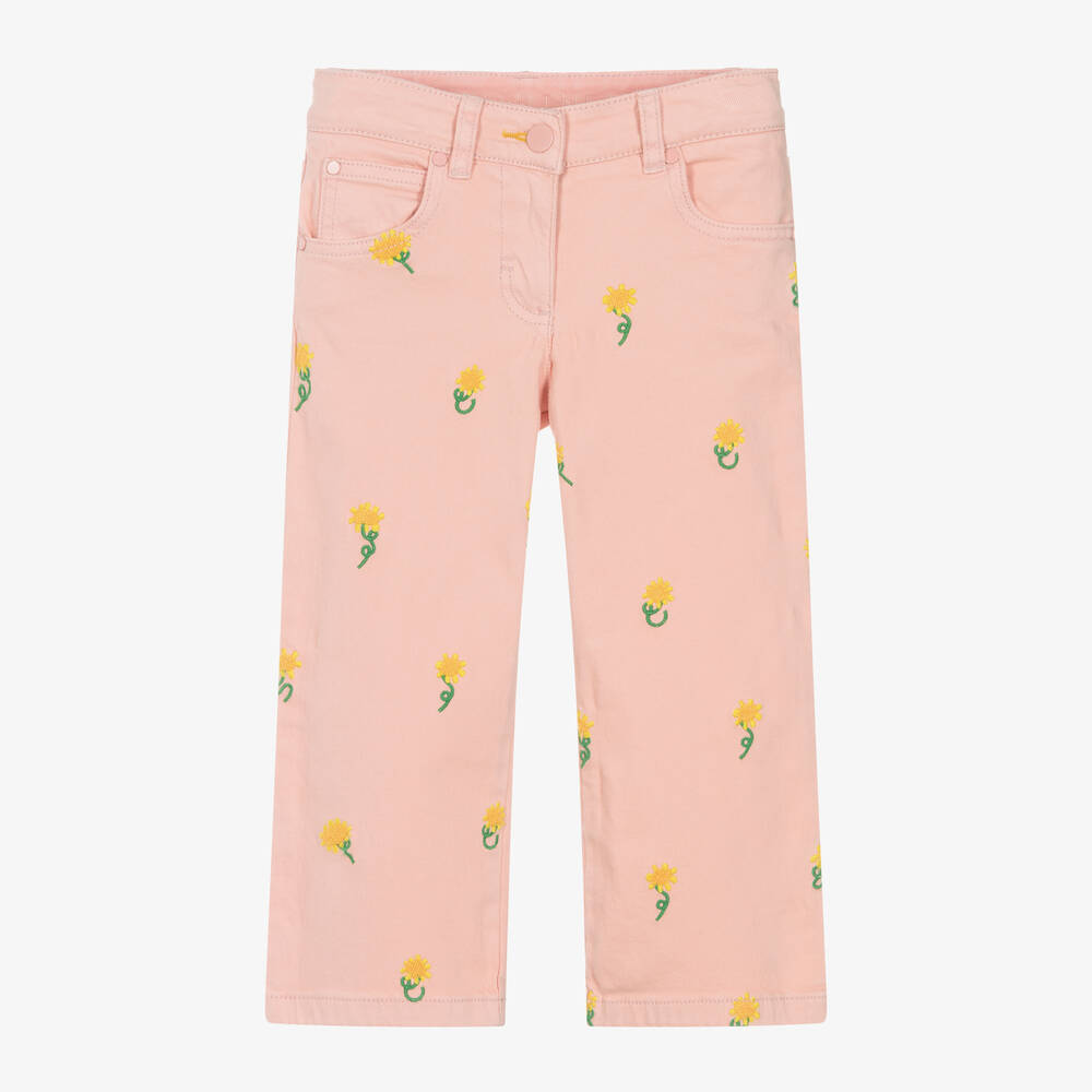 Stella McCartney Kids-Girls Pink Sunflowers Wide Leg Jeans | Childrensalon Outlet