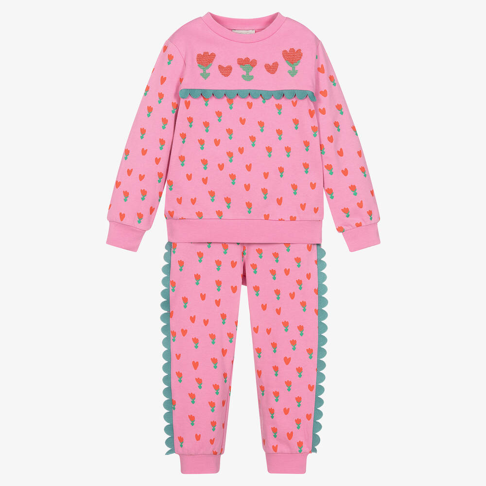 Stella McCartney Kids - Girls Pink Tulips Cotton Tracksuit | Childrensalon