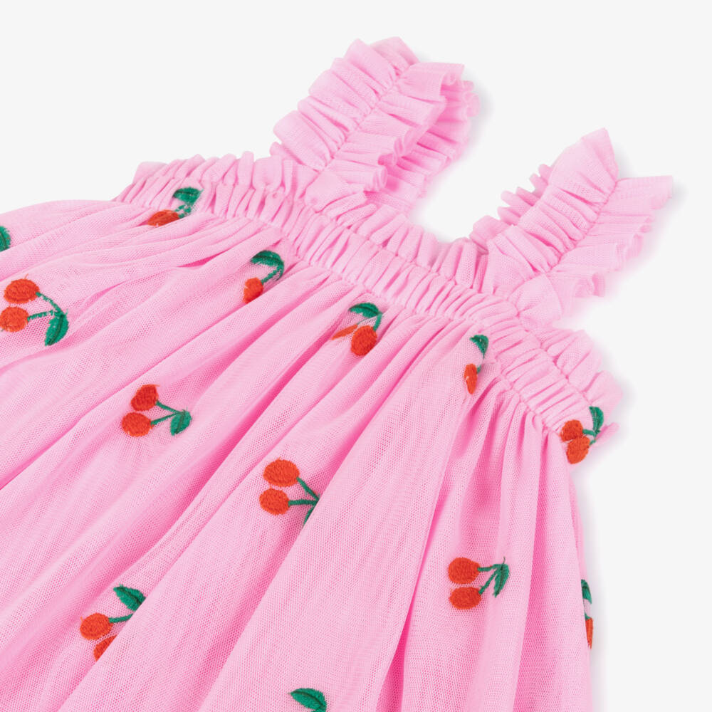 Stella McCartney Kids-فستان بناتي وردي من التول بتصميم الكرز الفاخر | Childrensalon Outlet