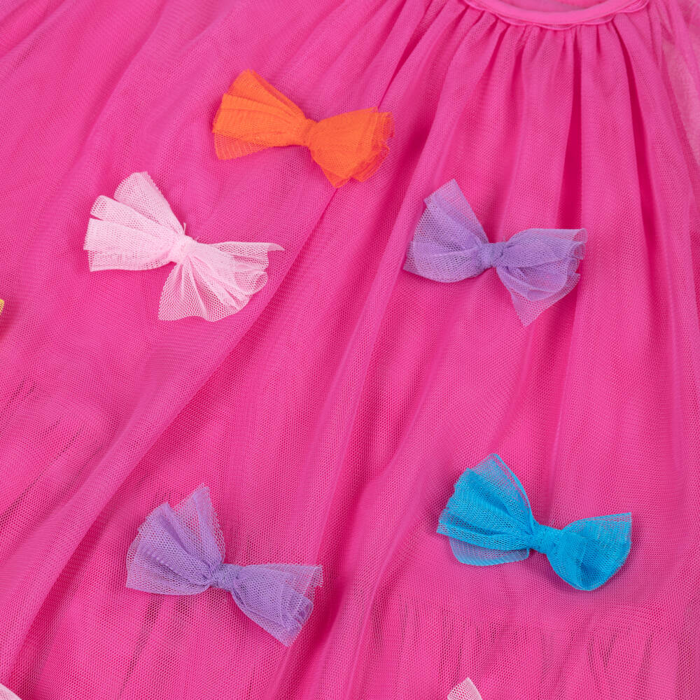 Stella McCartney Kids-Girls Pink Tulle Dress with Colourful Bows | Childrensalon Outlet