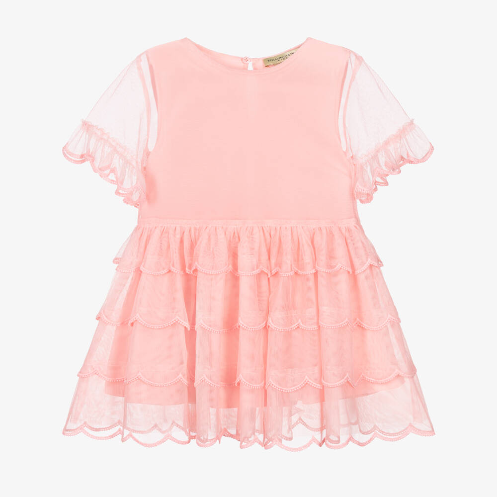Stella McCartney Kids-Girls Pink Tulle Dress with Scallop Tiered Skirt | Childrensalon Outlet