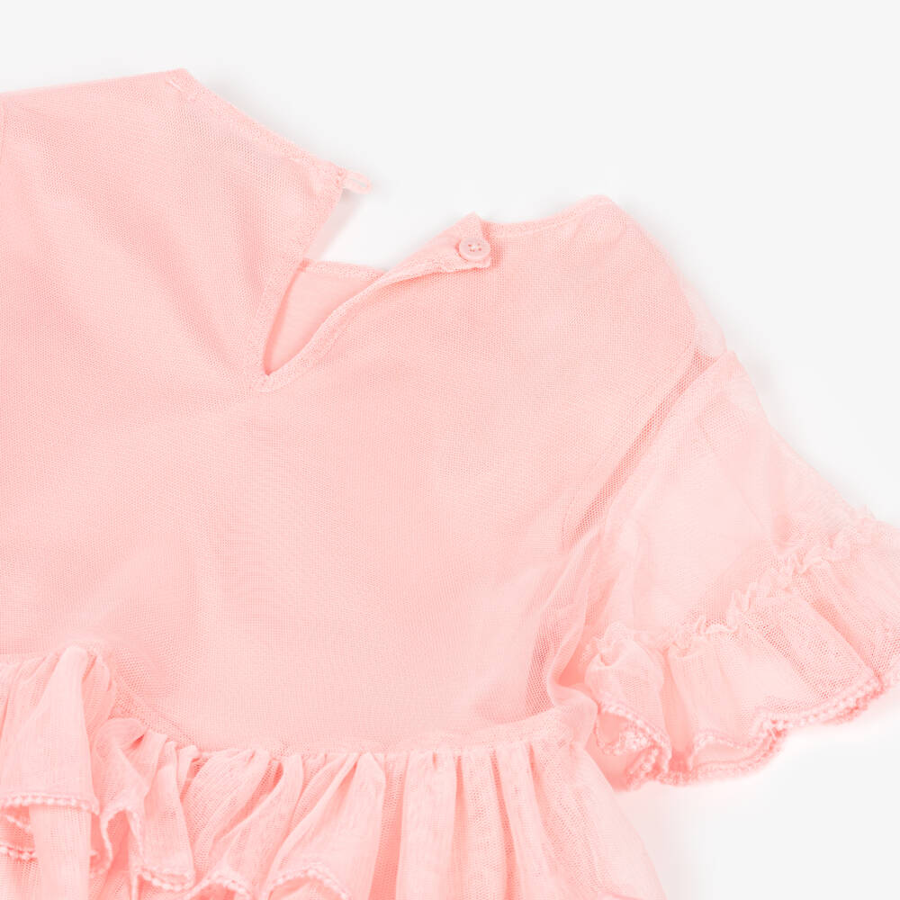 Stella McCartney Kids-Girls Pink Tulle Dress with Scallop Tiered Skirt | Childrensalon Outlet