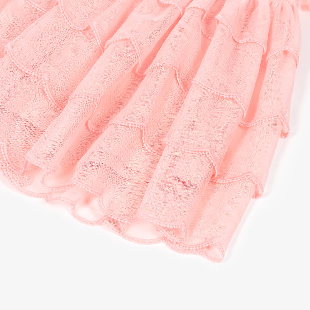 Stella McCartney Kids-Girls Pink Tulle Dress with Scallop Tiered Skirt | Childrensalon Outlet