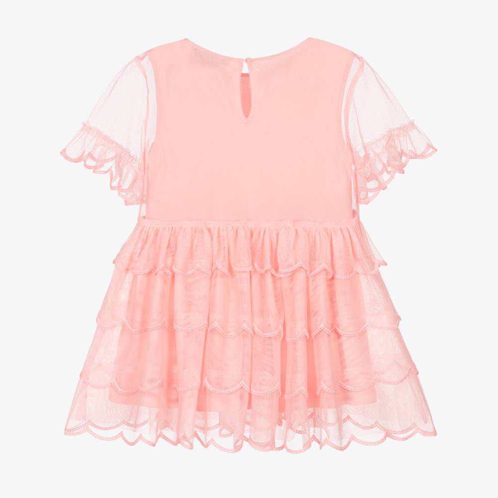 Stella McCartney Kids-Girls Pink Tulle Dress with Scallop Tiered Skirt | Childrensalon Outlet